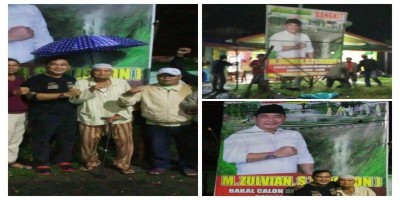 Pemasangan Baleho Perdana, M. Zulvian, ST (Ichon) Bakal Calon Bupati Muara Enim 2024 di Saringan Utara.